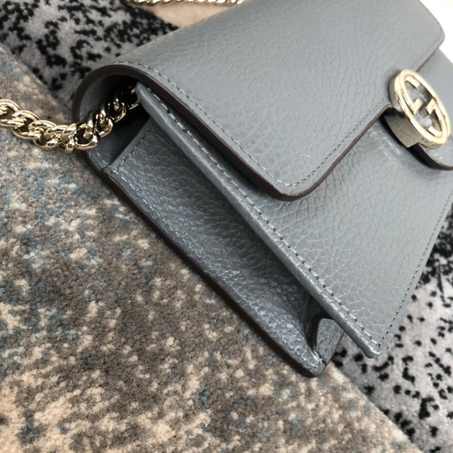 Gucci經典款女包 510314 古馳新款woc鏈條系列 灰色荔枝紋 雙G扣 風琴鏈條單肩斜挎包  gqy3554